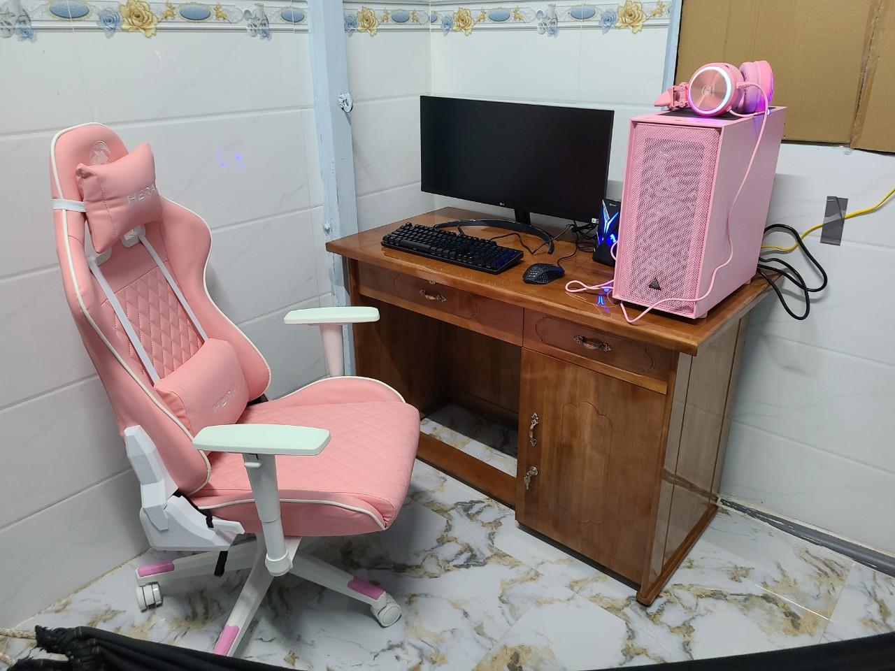 Bộ máy pc màu hồng ghế gaming